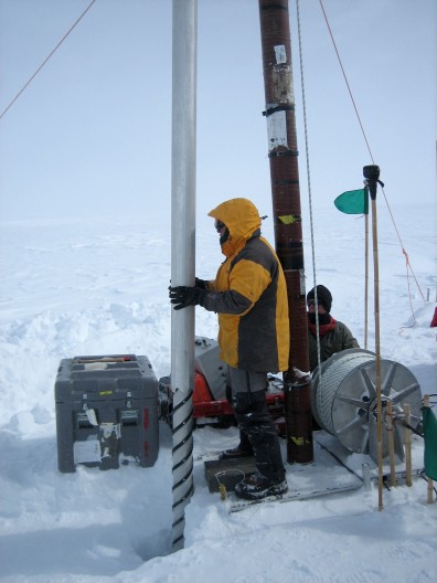 Ice core drilling at Summit, Greenland in June 2007.