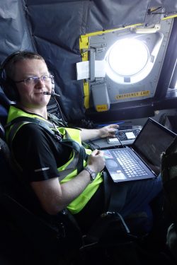 Rob Wood acts as flight scientist on a Sept. 6 flight, coordinating between scientists and crew and deciding where to fly next.