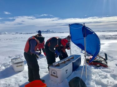 Dawson and Rundell collecting data from an ice core.