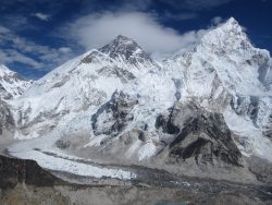 Khumbu Glacier between Mount Everest and Mount Nuptse.