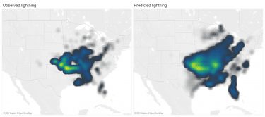A side-by-side comparison of observed vs. predicted lightening