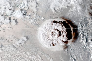 NASA satellite image of the Hunga Ha'apai eruption.