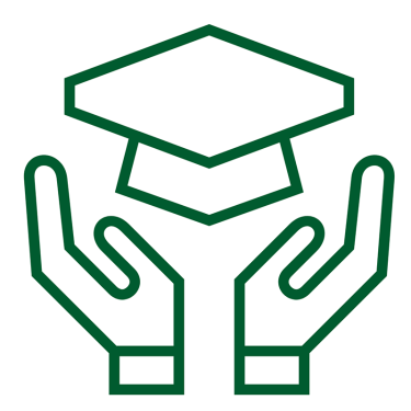 An illustration of two hands grasping a graduation cap.